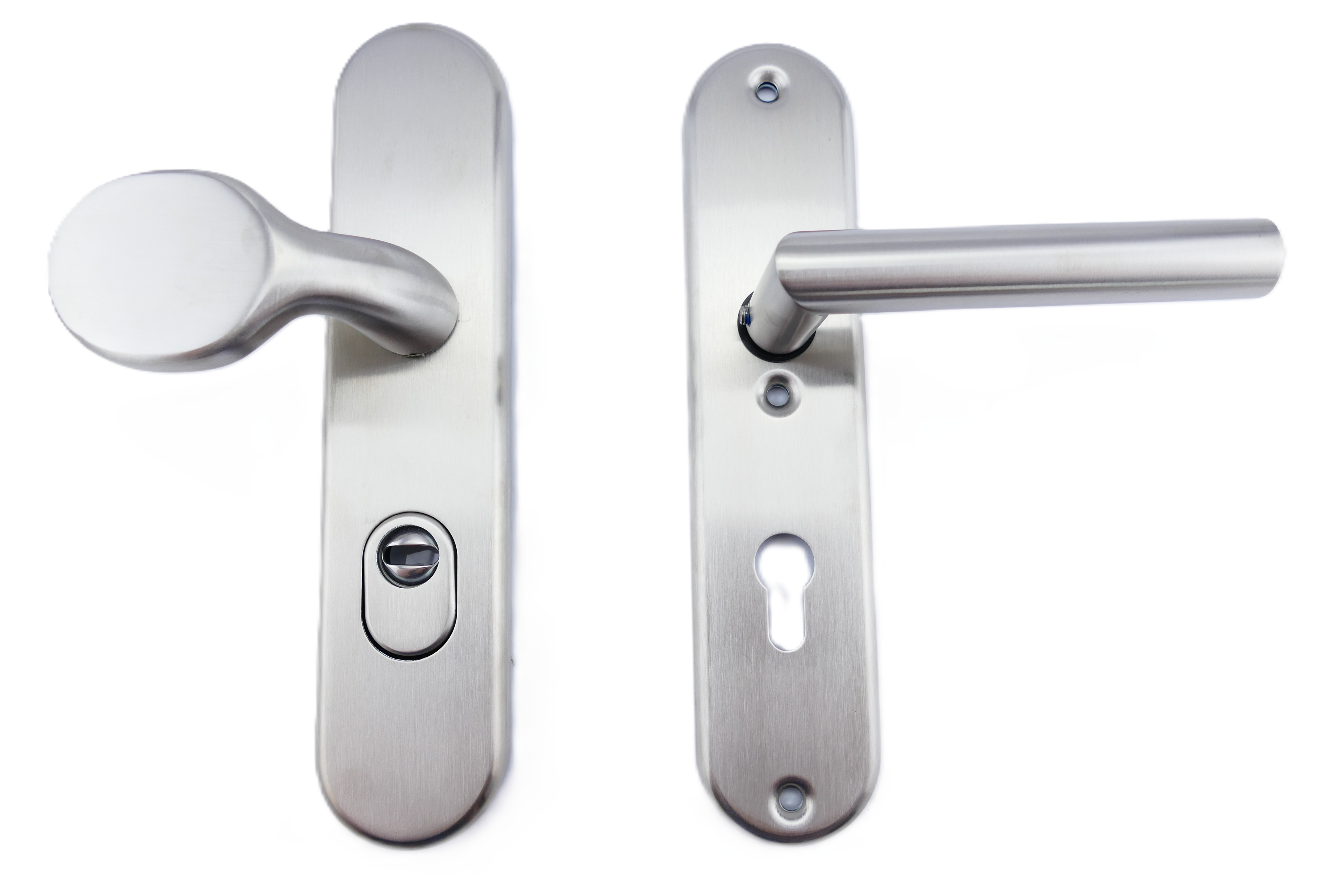 312.0143.96 Haustür-Garnitur Schutzbeschlag T-Form Edelstahl Knauf/Klinke ES0 72 mm